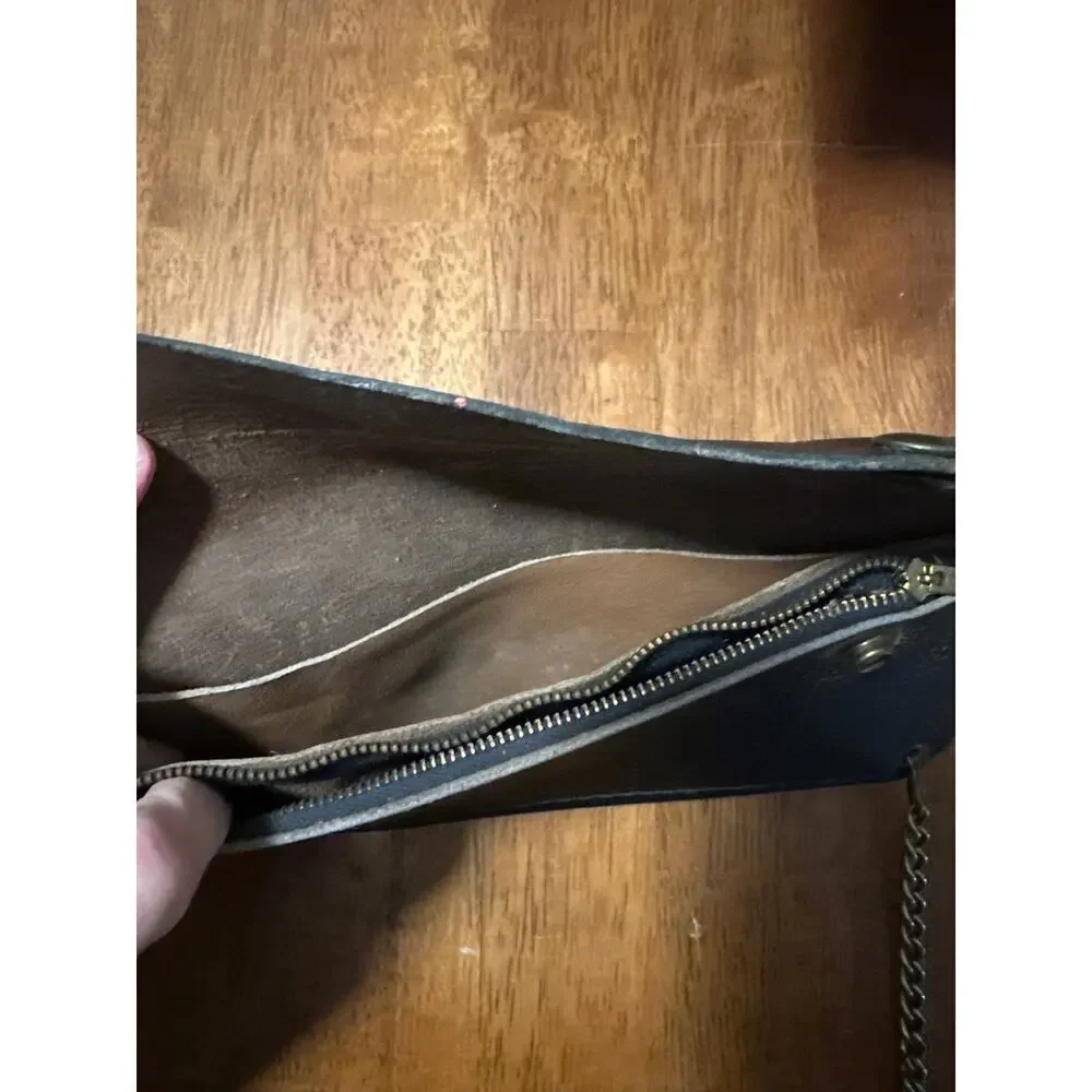 Vintage Black Leather Biker Chain Wallet – Snap Closure – Zipper Pocket – 9”